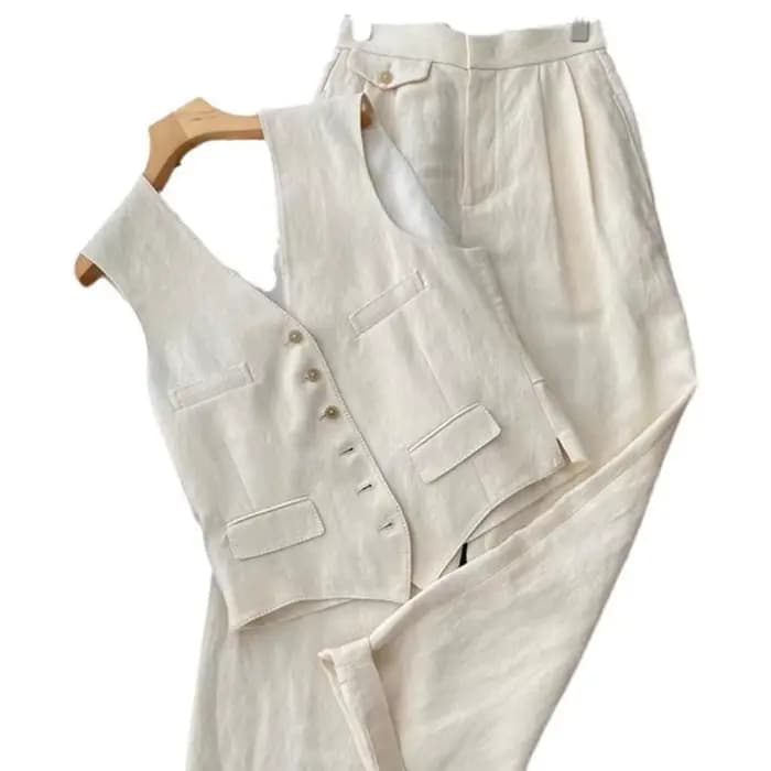Nouvel ensemble chic 2 pièces pour femme en lin et coton