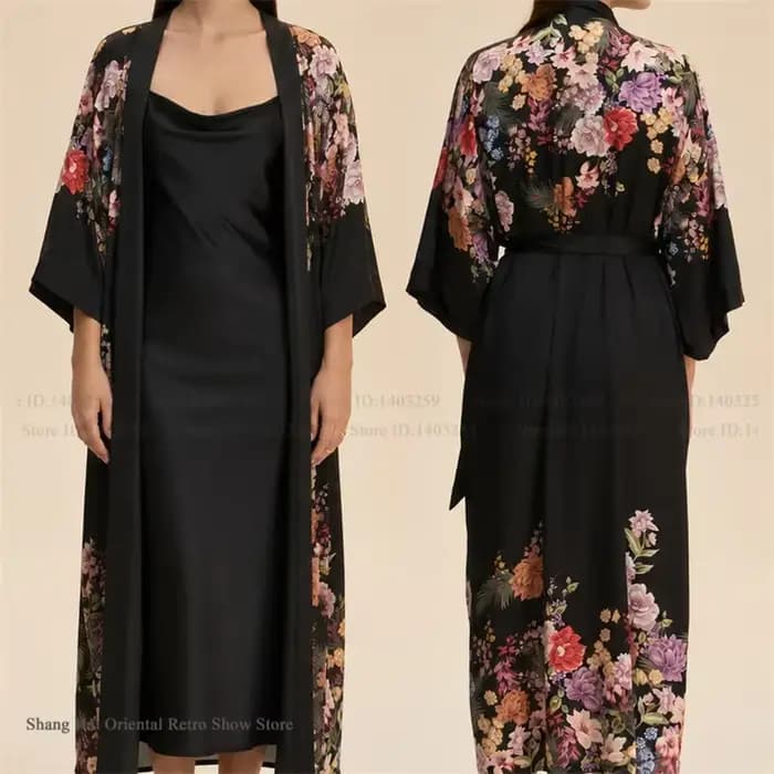 Ensemble 2 pièces de vêtements d'intérieur pour femme : Robe longue élégante à imprimé floral