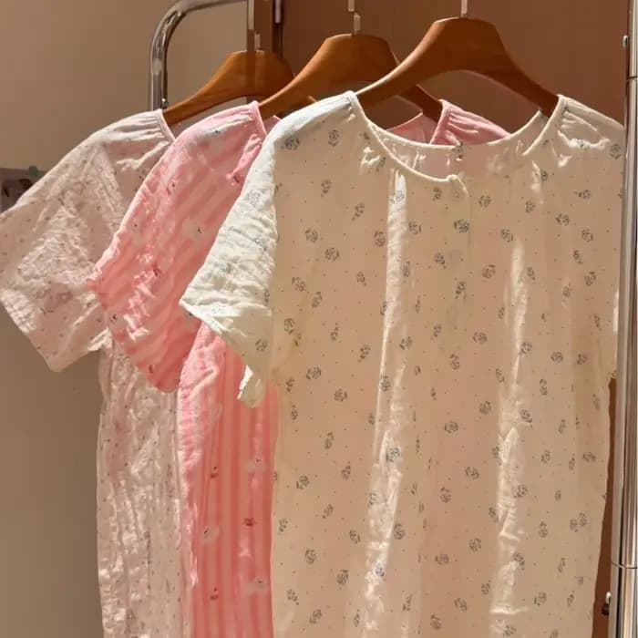 Ensemble pyjama d'été 100 % coton double gaze à manches courtes et boutons