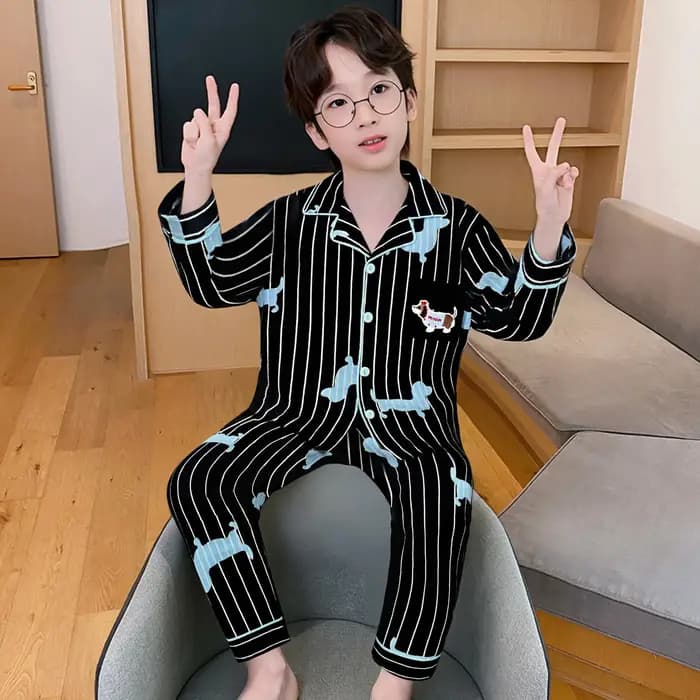 Ensemble de pyjama à motif de chiot, comprenant un haut à manches longues et un pantalon assorti, vêtement d'intérieur confortable.