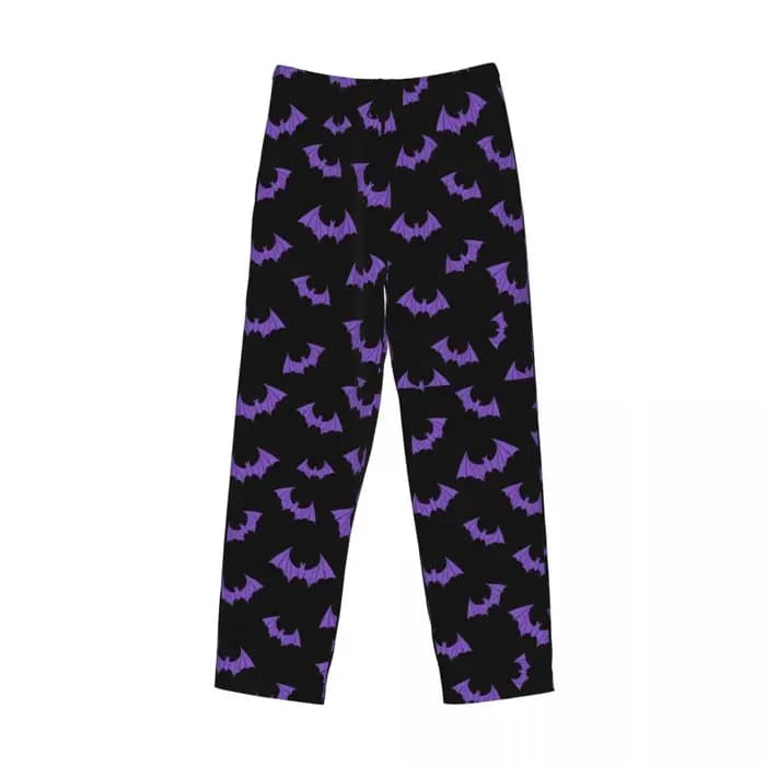 Pantalon de pyjama noir et violet pour hommes, vêtements de nuit avec poches