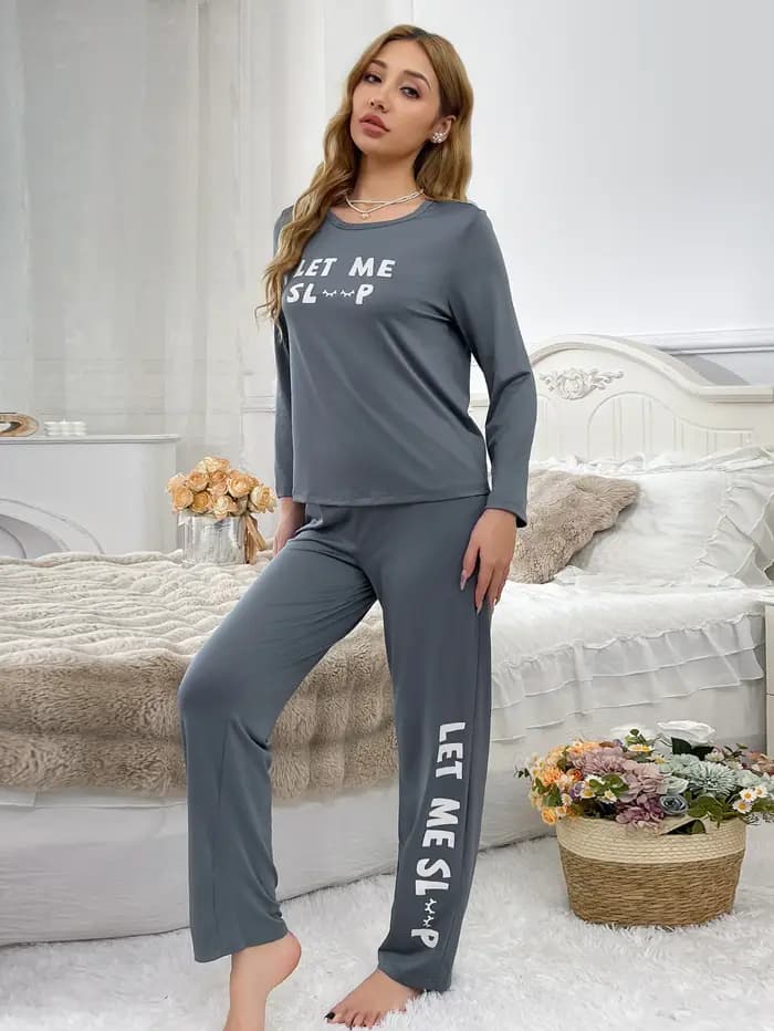 2025 Pyjama vêtements de détente lettre imprimer à manches longues haut et pantalon ample décontracté deux pièces