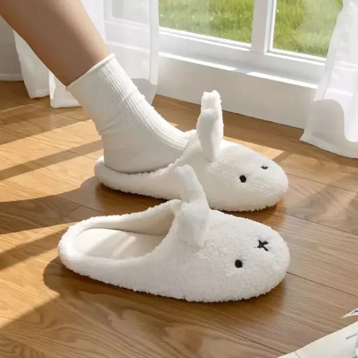 Miffy hiver confort chaud dessin animé mignon anti-dérapant pantoufles Kawaii en peluche coton