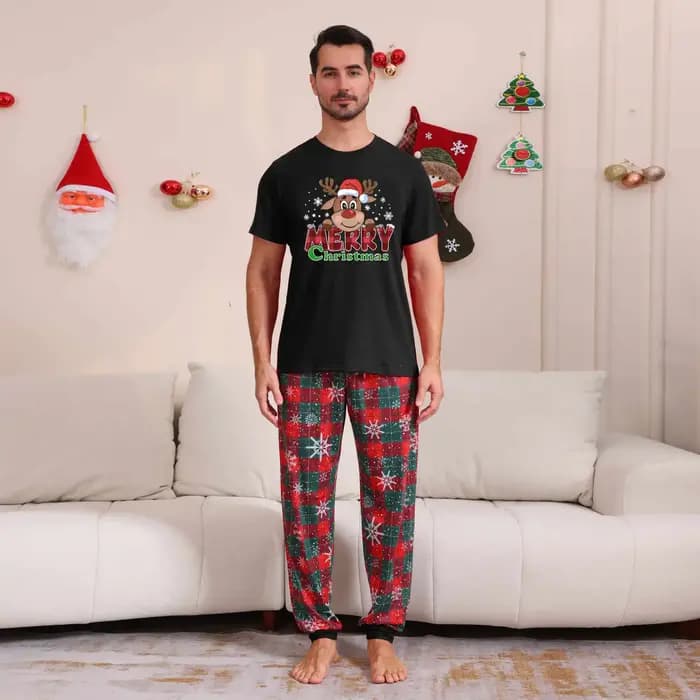 Ensemble pyjama de noël à manches courtes, imprimé de dessin animé, tenue assortie pour adultes et enfants, t-shirt + pantalon, costume 2 pièces, barboteuse pour bébé, Look de famille