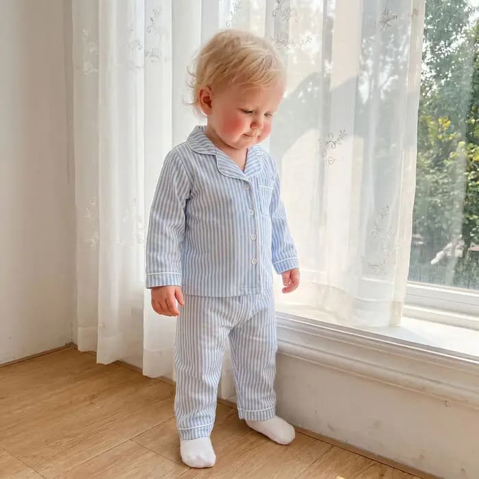 Ensembles de pyjama pour enfants, filles et garçons, chemises rayées à manches longues boutonnées, hauts et pantalons, vêtements de nuit 2 pièces, tenues de détente