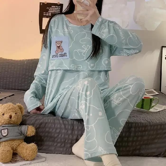 Nouveaux vêtements mensuels 2 pièces printemps et automne pyjamas de maternité été costume d'allaitement