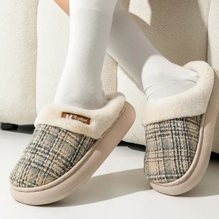 Femmes hiver chaud fourrure pantoufles rayure maison chaussures antidérapantes confort talon plat