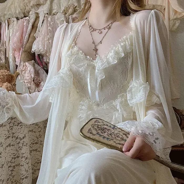 Vintage femme Court Style mince Tulle Robe/chemise de nuit dames princesse chemises