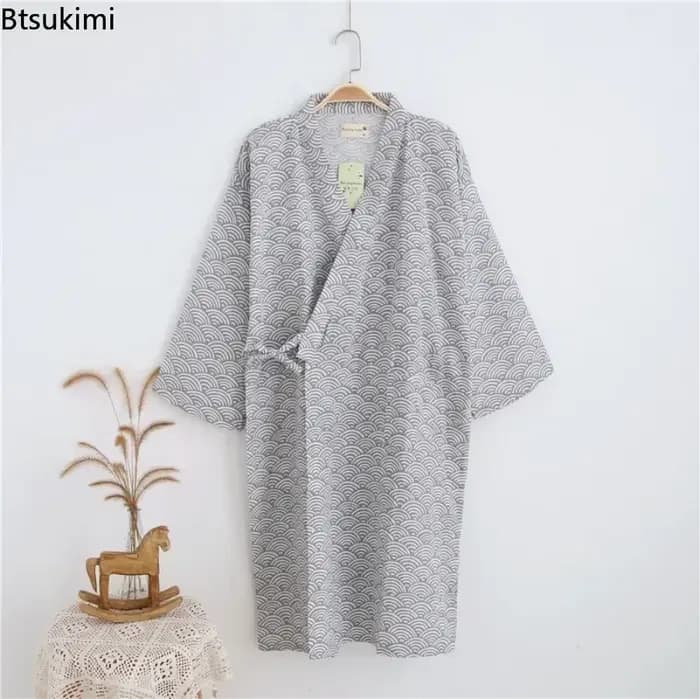 Peignoir Kimono Homme 2026 en Coton Double Gaze 100% Léger pour Couple