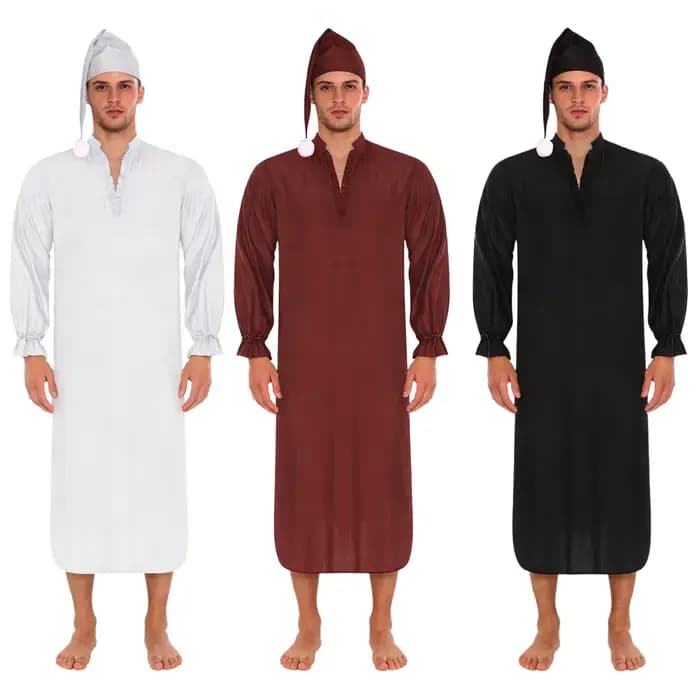 Chemises de nuit vintage pour hommes avec bonnets de nuit