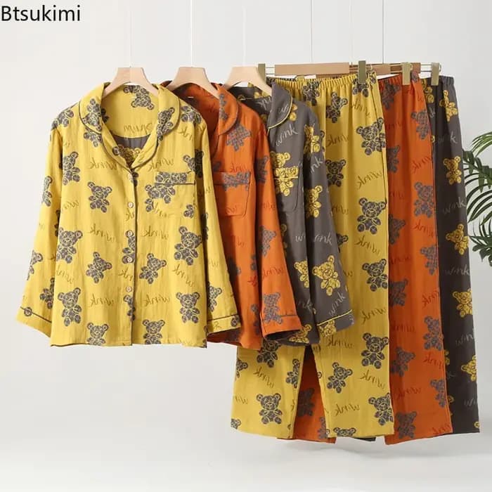 Pyjama rétro Double couche en pur coton pour femmes