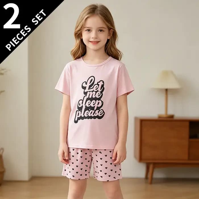 Ensemble 2 pièces de shorts à manches courtes doux et mignons pour adolescentes