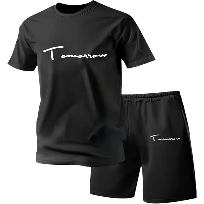 Pyjama deux pièces pour homme manches courtes et short motif lettres tendance ensemble pour le printemps l'été l'automne et l'hiver.
