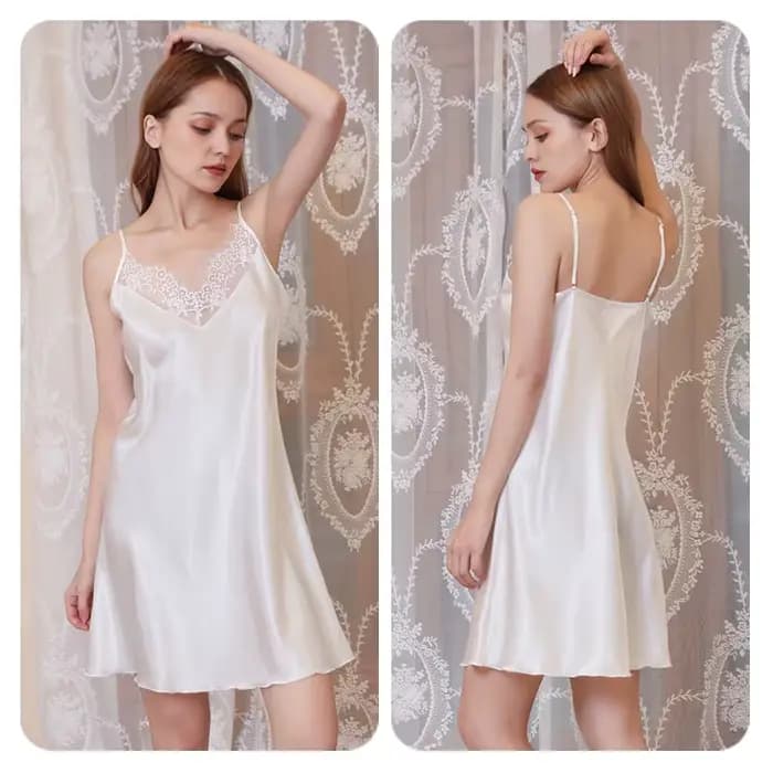 Vêtements de nuit pour femmes solide courte Chemise de nuit en Satin Mini Slip Chemise de nuit Sexy