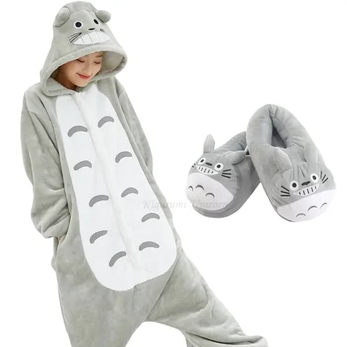 Totoro Onesies mignon dessin animé Animal Onesie femmes hommes filles garçons pyjamas pantoufle drôle costume de fête hiver maison Costumes globaux