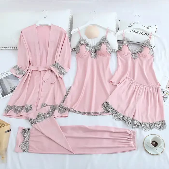Ensembles de pyjamas en satin pour femmes avec coussinets de poitrine