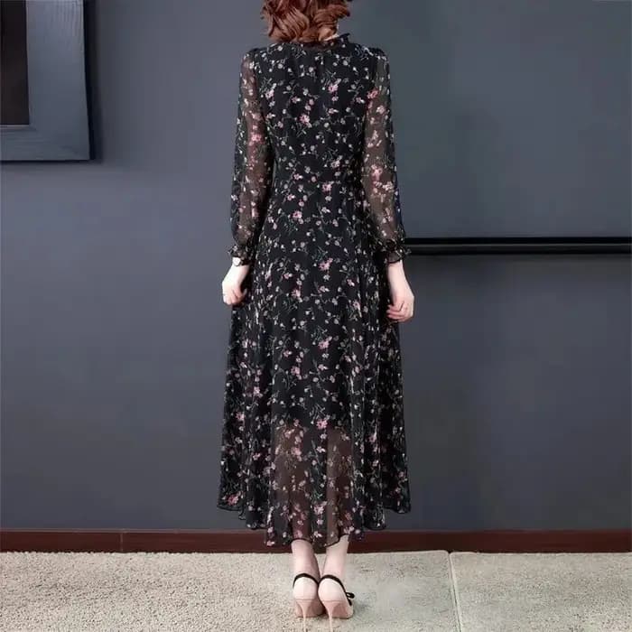 Femmes été en mousseline de soie imprimé robes 2025 printemps été longue élégante robe à cordon femme grande taille