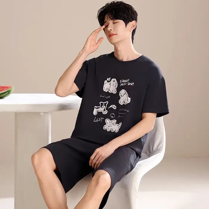 Kawaii jeunesse hommes pyjamas mignon chiot impression vêtements de nuit