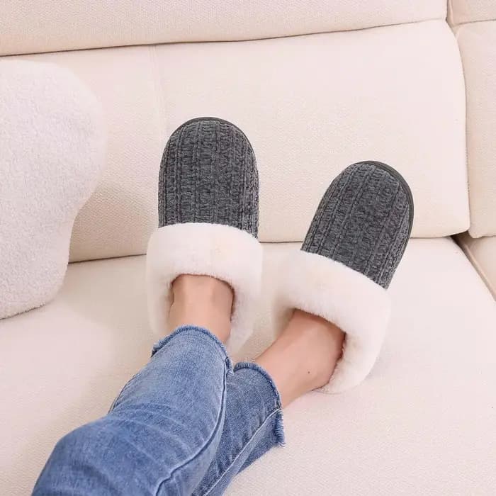 Litfun hiver fourrure chaussons pour femmes sans lacet doublé de laine confortable maison diapositives mousse à mémoire