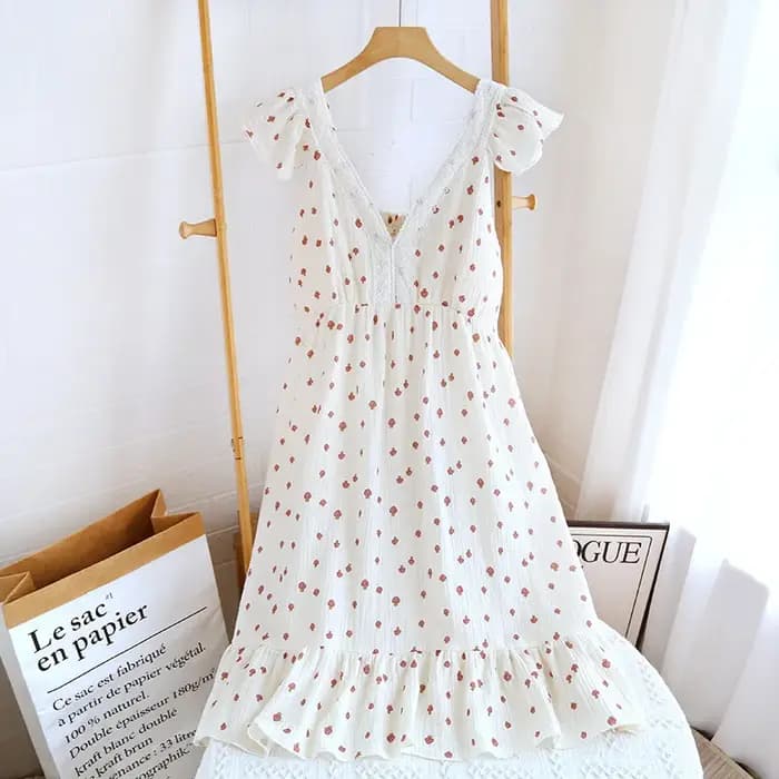Robe de nuit en crêpe à manches volantes pour filles, tenue d'été Cool à bretelles, en coton, pour l