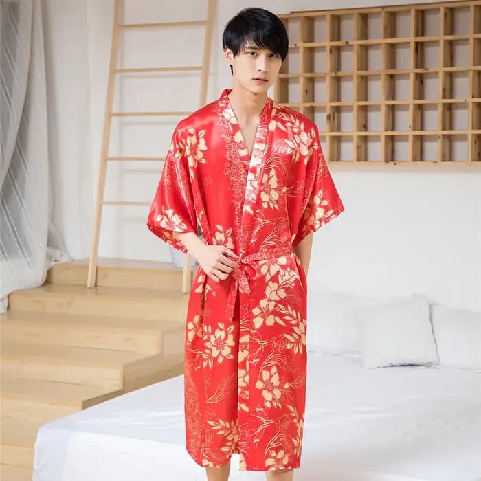 Robe Kimono Confortable en Satin Doux pour Homme