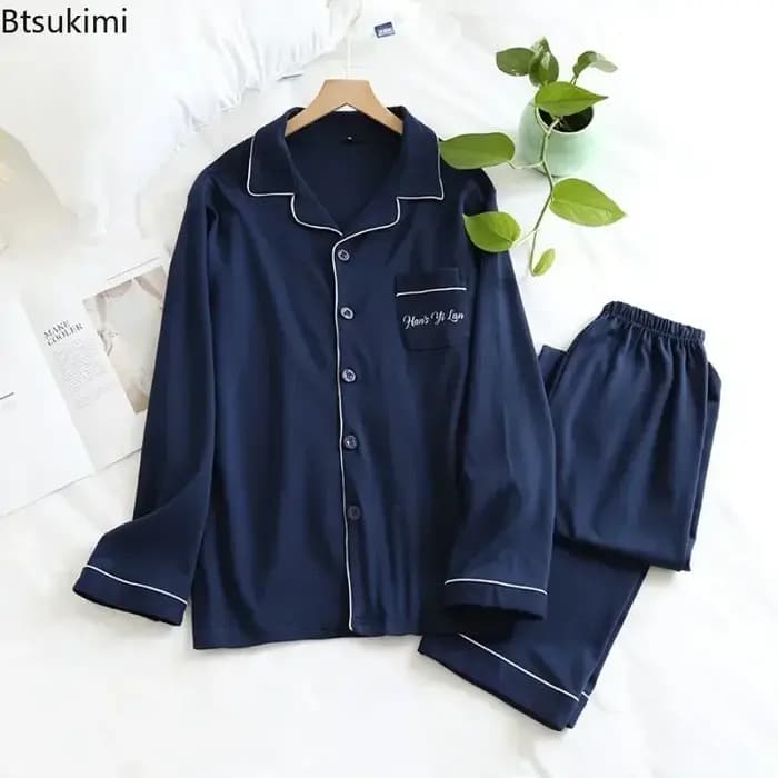 Nouveau 2026 hommes décontracté doux coton pyjama ensembles printemps automne confortable à manches longues respirant