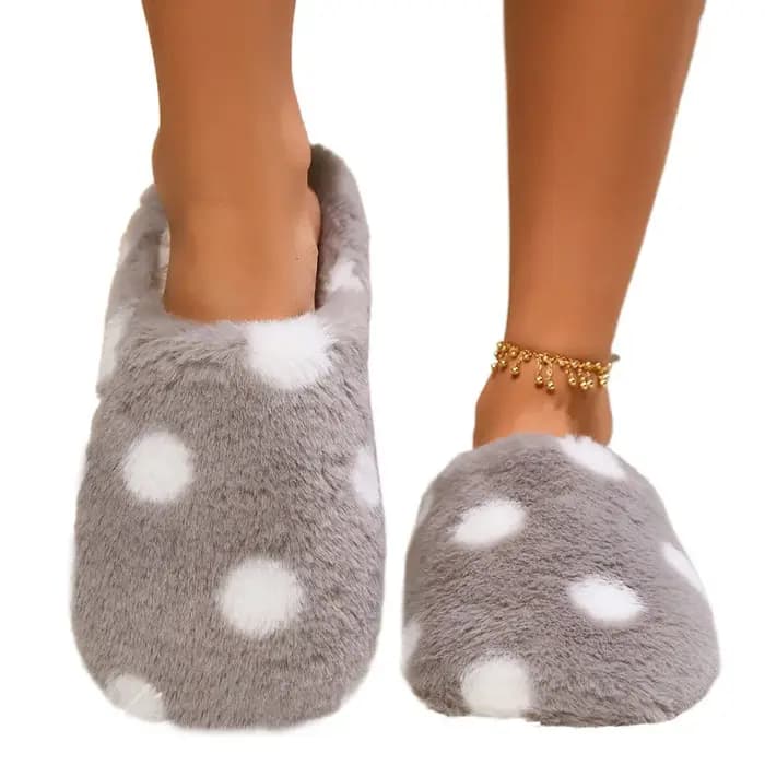 Chaussons silencieux à semelle souple en peluche, légers, décontractés, à pois, en fourrure, patchwo