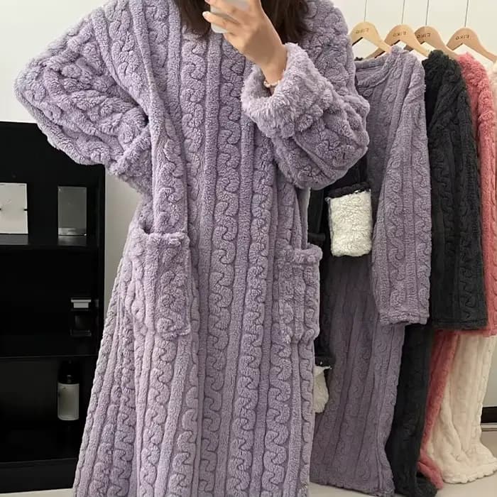 Chemise de nuit en flanelle à manches longues pour femmes