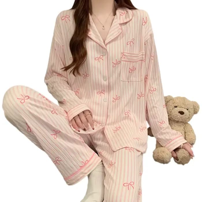 Pyjama Design Dtie avec nœud rose pour femmes