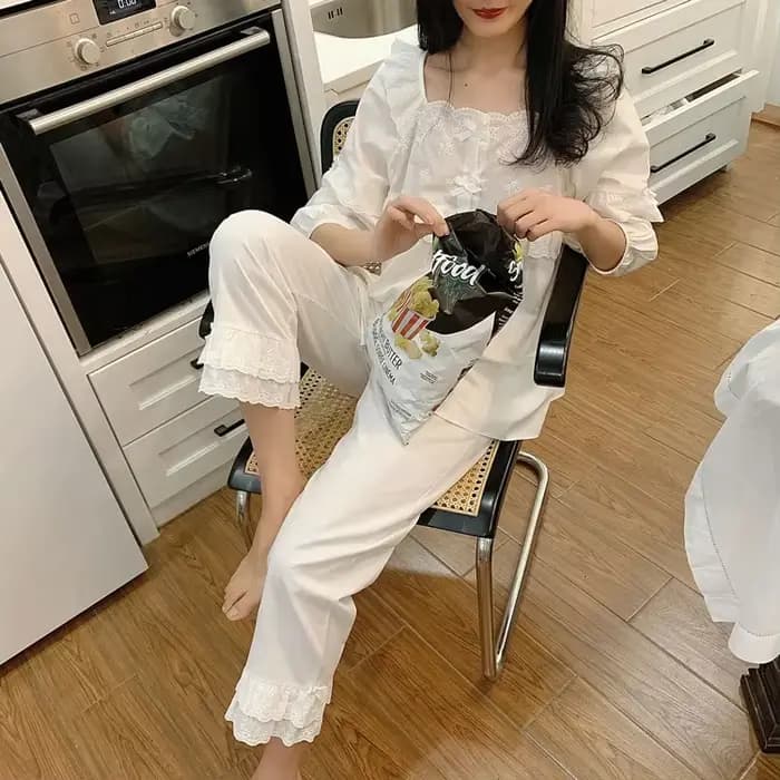 Ensemble de pyjama à col carré Lolita pour femme