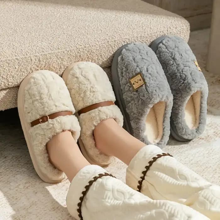 Pantoufles chaudes en peluche Patchwork confortables