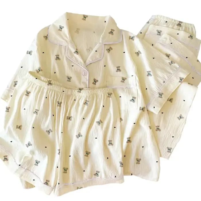 Pyjama coréen style ours en peluche à volants en forme de cœur pour femme