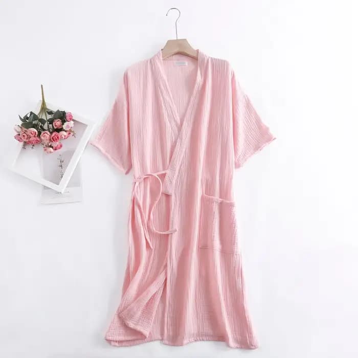 Peignoir d'été 100% en gaze de coton crêpe à manches courtes pour femmes et hommes