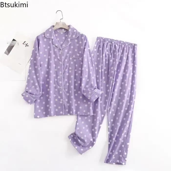 2026 100% coton flanelle pantalon pyjamas ensembles pour femmes vêtements de maison Simple à manches longues