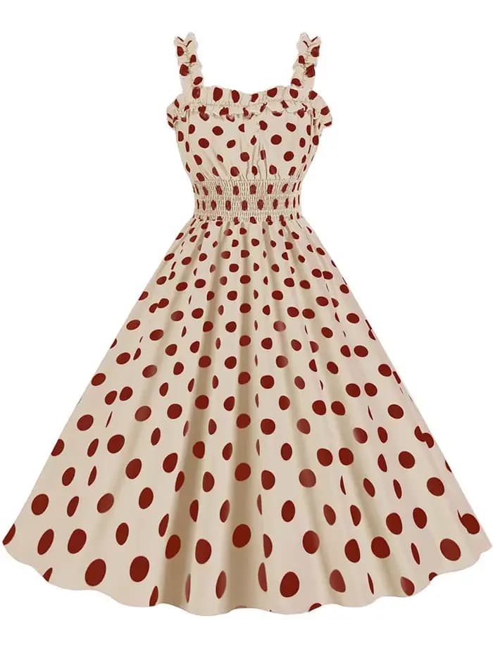 Robe mi-longue froncée à pois roses pour femmes