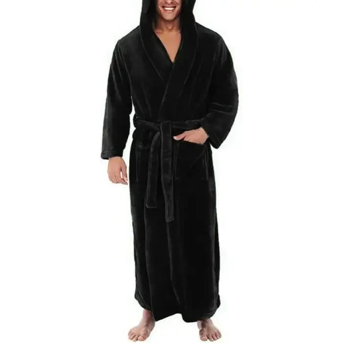Lâche hommes flanelle Robe hiver longue Robe maison Robe vêtements de nuit couleur unie poches hiver chaud décontracté polaire Robe salon chemise de nuit