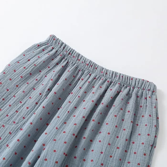 Pyjama à manches longues en coton imprimé à pois pour femmes