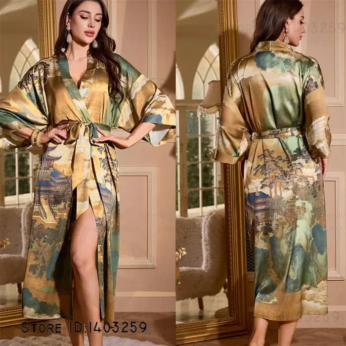 Femme longue Robe vêtements de détente élégant Style chinois Kimono peignoir