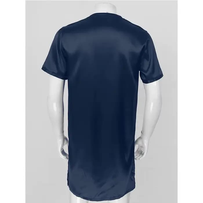 Pyjama en Satin pour hommes, chemises de nuit pour adultes, été, doux, couleur unie, col en V, manches courtes, vêtements de nuit décontractés pour la maison