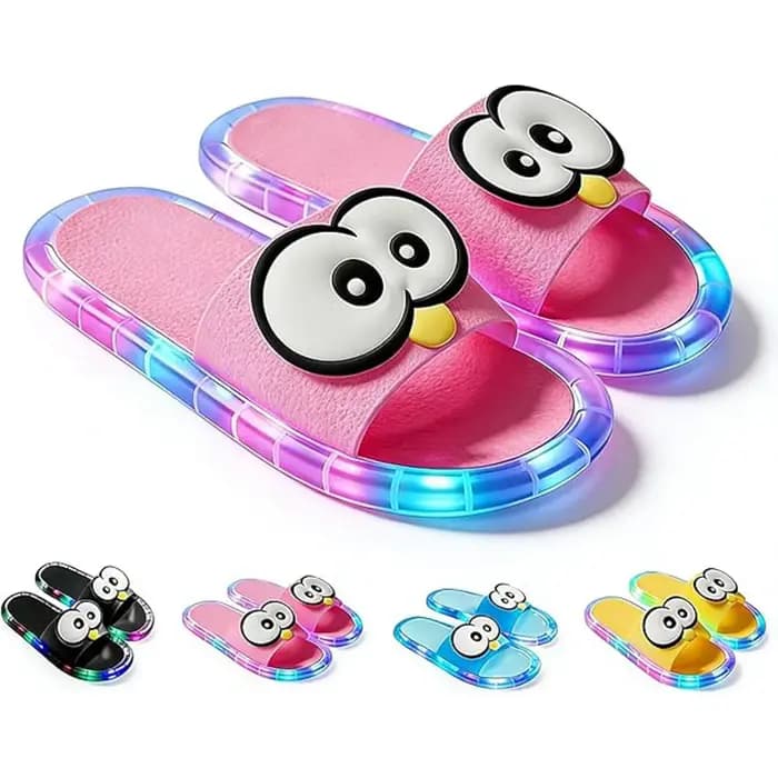 Pantoufles lumineuses à large bande pour femmes, avec grande décoration en forme d'œil, adaptées à la tenue intérieure et extérieure, pour enfants et adultes