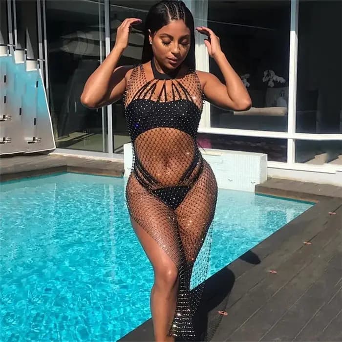 Robe transparente Sexy avec strass brillants