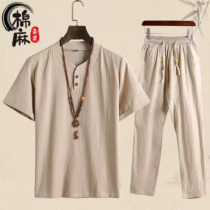 Pyjama en lin de coton pour hommes Pyjamas à manches longues printemps et automne Vêtements de nuit