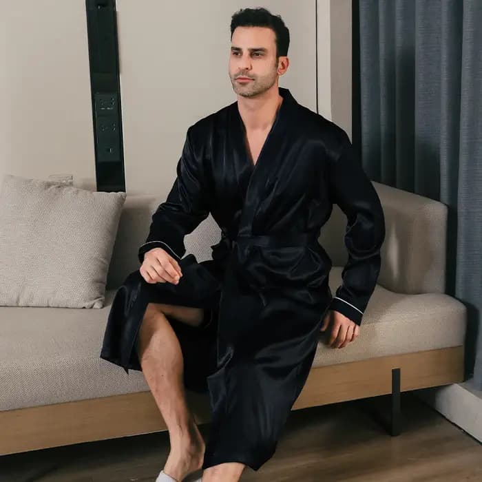 Pyjama en soie fine surdimensionné pour hommes peignoirs à manches longues vêtements de maison
