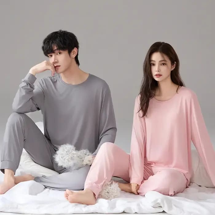 Printemps et automne Couple Modal pyjama ensemble femmes à manches longues pyjamas avec coussin de poitrine