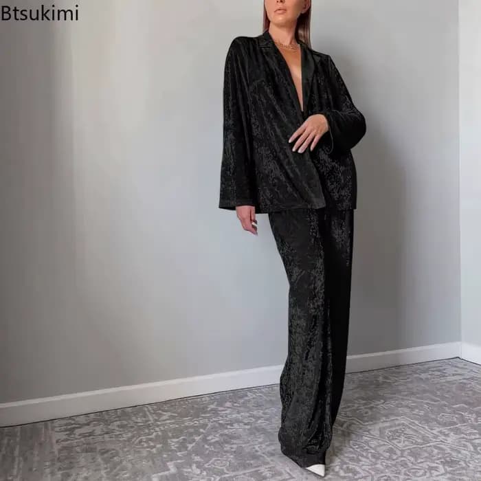 Nouveau velours Beige 2 pièces ensembles de vêtements de maison hiver hauts à manches longues et pantalons taille haute
