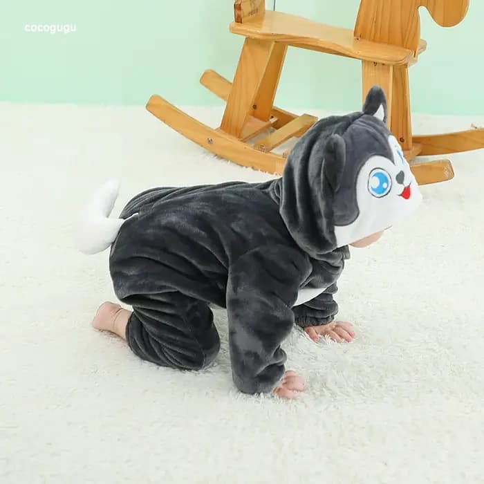 Husky-Barboteuse pyjama pour bébé garçon et fille, vêtements pour nouveau-né, olympiques de batterie mignons, costume de glouton chaud, tenue d'hiver pour animaux d'Halloween, 1 pièce