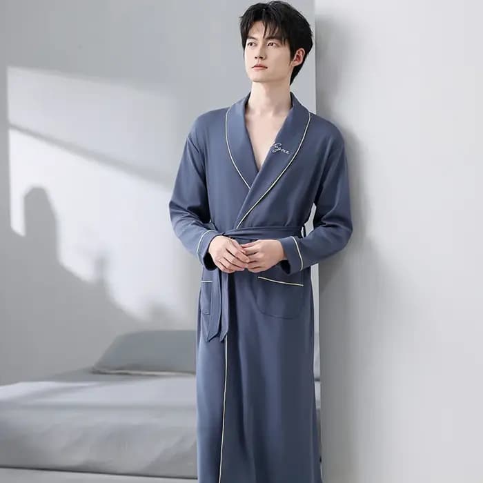 Printemps automne peignoir hommes 100% coton haut de nuit Kimono Robes pour homme solide