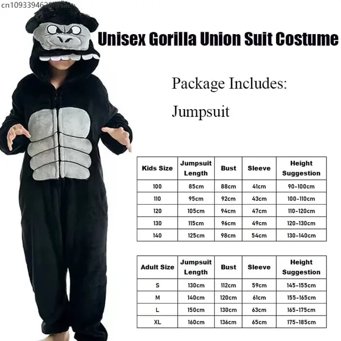2025 enfants monstre singe couverture Onesie Animal chimpanzé à capuche pyjamas adulte gorille Union