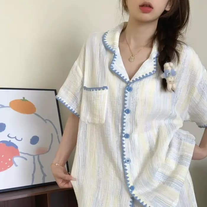 Pyjama d'été mignon à carreaux color-block pour femme : ensemble à manches courtes, ensemble deux pièces doux pour se détendre, vêtements d'été pour femme
