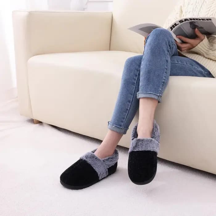 Litfun hiver fourrure chaussons pour femmes mousse à mémoire de forme fermé dos diapositives